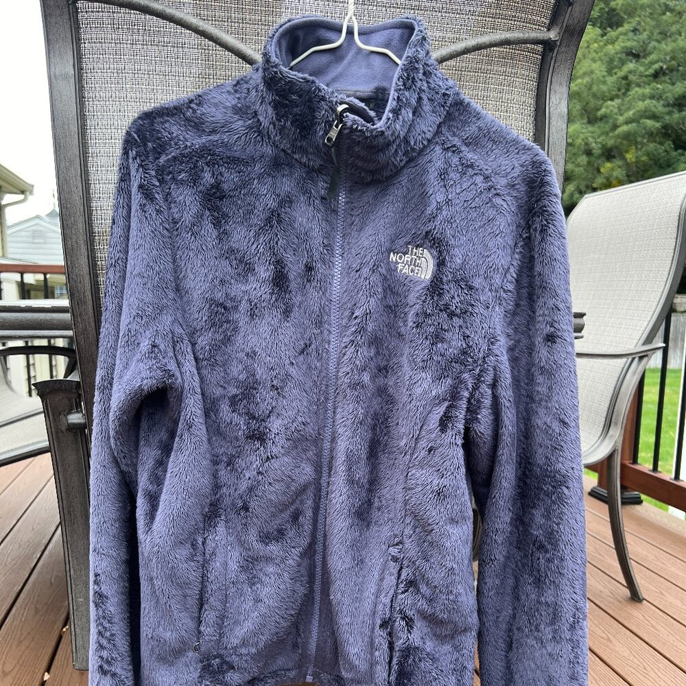 EUC North Face Women's Osito Denim Blue Faux Fur Fleece Jacket Size Small